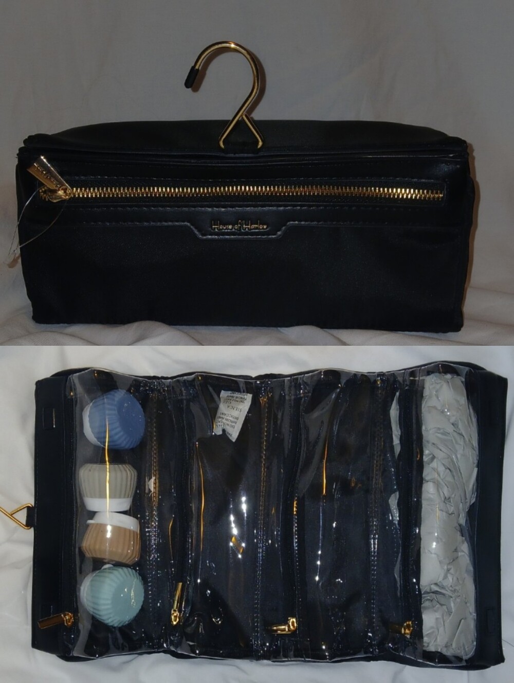 NWOT House Of Harlow Hanging Cube Cosmetic Bag W 4 Jars Black